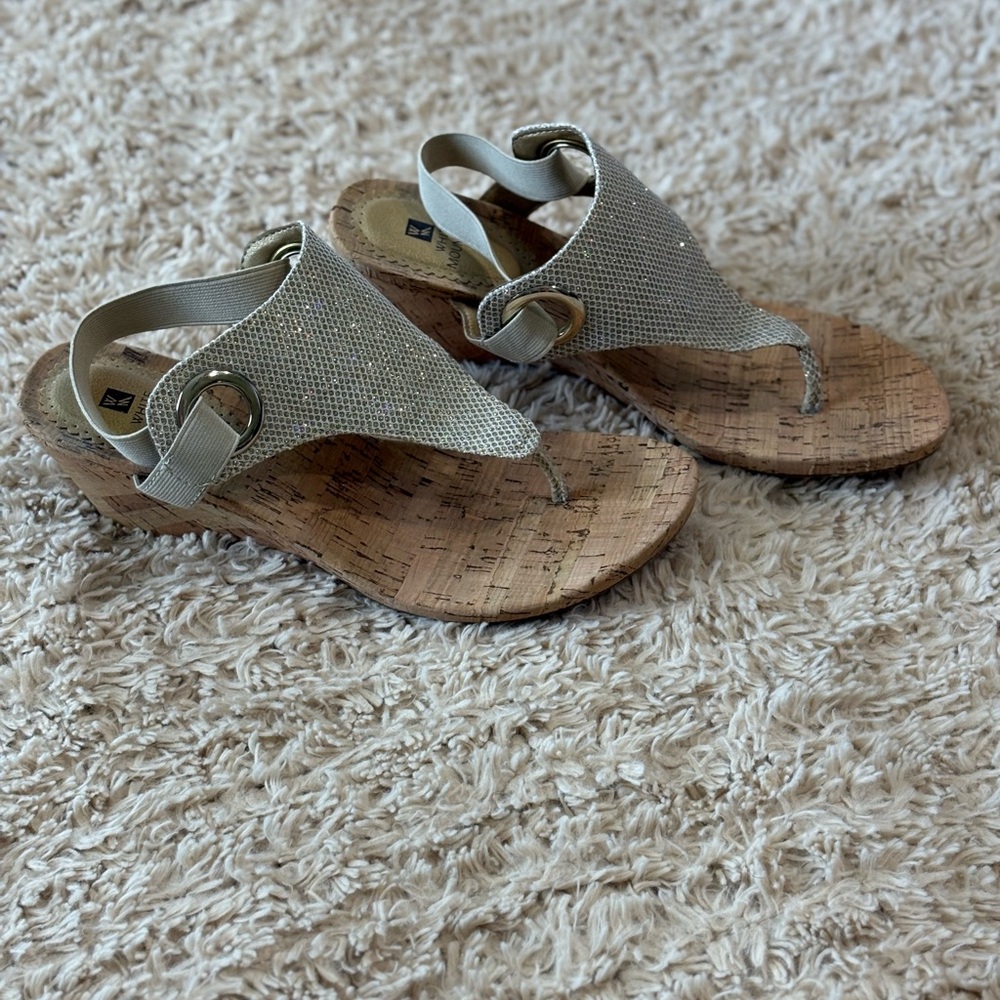 White Mountain Gray Wedge Sandals